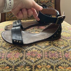 Calvin Klein Black Leather Ankle Wrap Sandals With Studs